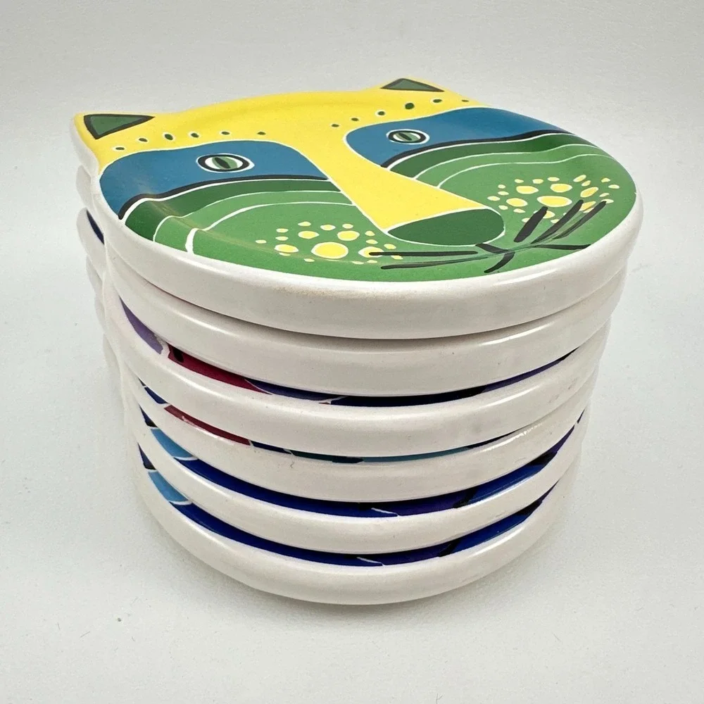 Cat Drink Coasters Ceramic Modern Vibrant Colors 4